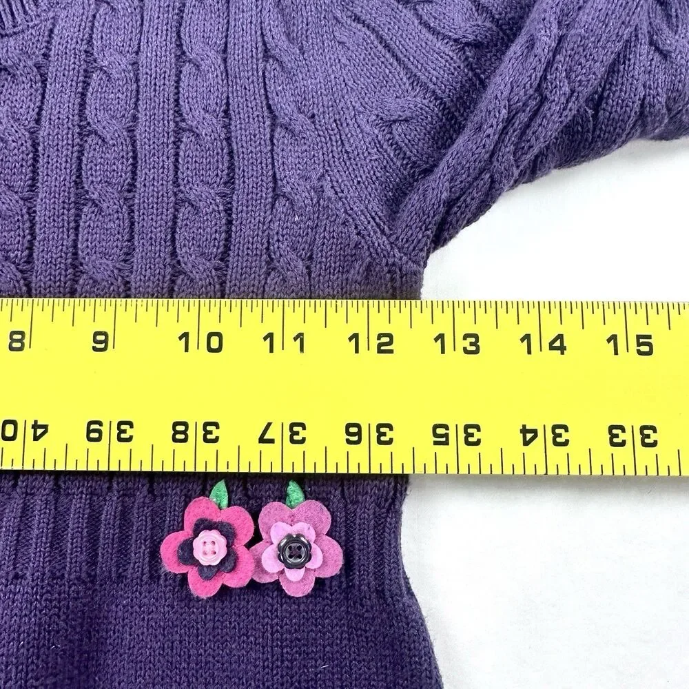 Gymboree Sweater Dress Girls 7 Purple Knit Flowers Cotton Long Sleeve Pullover